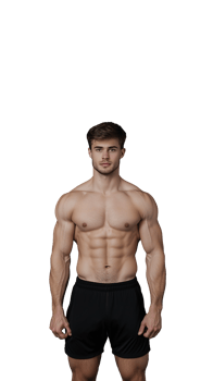 Muscular shirtless man with defined abs standing confidently on a transparent background png