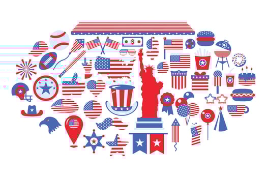 Set of decorative clip art in colors of USA flag vector