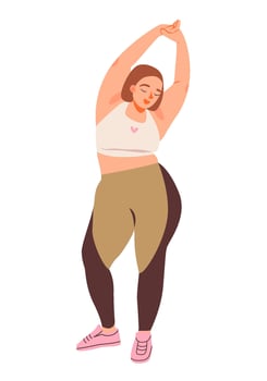 Woman, embodying body positivity and self-acceptance. Wellness and fitness, diversity and empowerment in personal health. Flat illustration vector