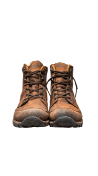 Brown hiking boots with lace up front and rugged sole on a transparent background png