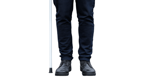 Close up of lower legs with cane on a transparent background png