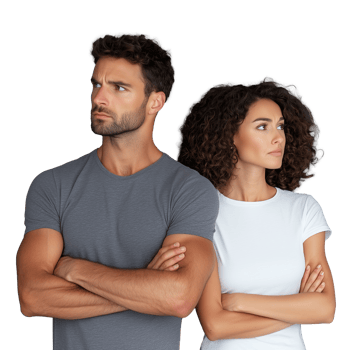 Couple standing back to back with crossed arms on a transparent background png