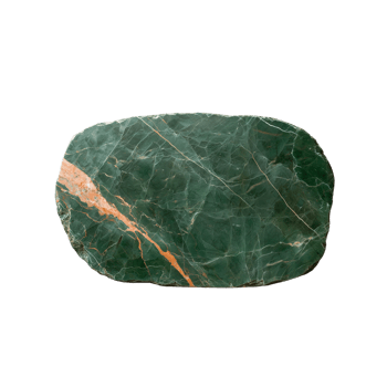 Oval shaped green marble slab with unique veining, isolated on a transparent background png