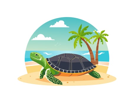 turtle resting on a sandy beach vector