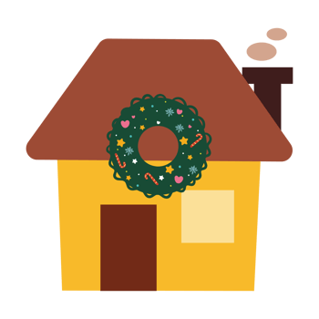 hand drawing cartoon winter house with christmas ornament png