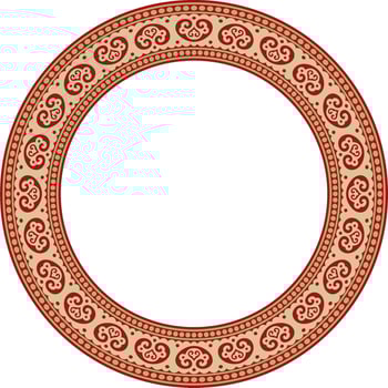 round gold and red ancient Russian ornament. Slavic border, frame. Circle, ring. Painting of the royal chambers. vector