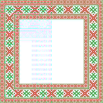 red green square belarusian national ornament frame. Ethnic pattern rectangle of Slavic peoples, Russian, Ukrainian, Serb, Pole, Bulgarian. Cross stitch template vector