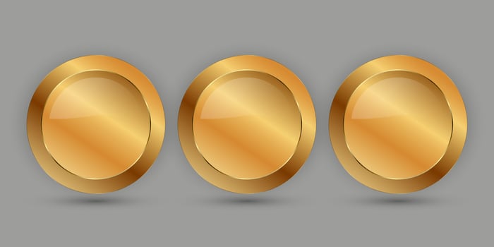 Set of three Premium circle buttons with Black and golden frame illustration, three sleek, modern graphic design vector