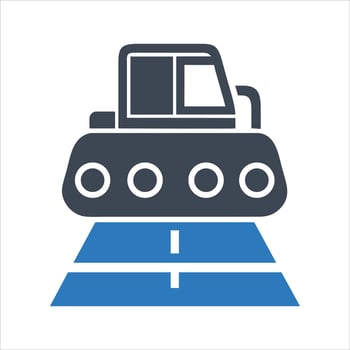 Road roller icon. Road works in progress icon vector