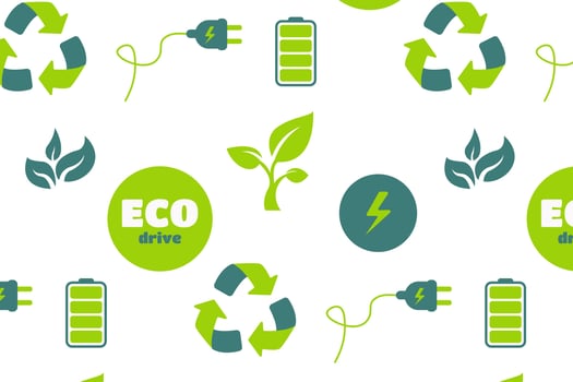 Eco concept electric car pattern recycling sign, charging, electric car, charging battery background vector