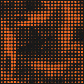 Bright orange and black grunge grid dot halftone background. Spotted abstract pattern. Monochrome overlay texture. Cover design wallpaper vector