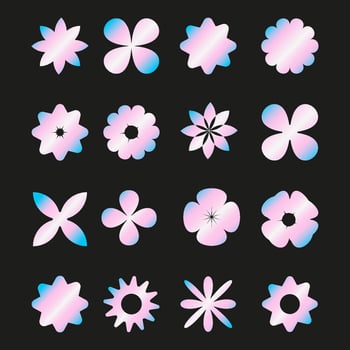 Set of holographic stickers on isolated background. Collection of abstract holographic floral labels. vector