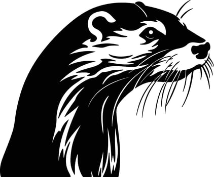 Black silhouette of river otter head vector