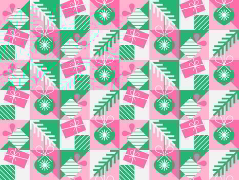 Christmas geometric seamless pattern with square icons elements. Abstract design in flat minimalist style. vector
