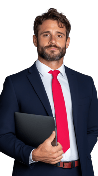Professional businessman in a suit holding a black folder, presenting a confident and formal appearance png