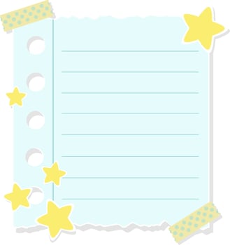 Cute Blue Paper Notes With Yellow Stars Sticker And Washi Tape Illustration vector