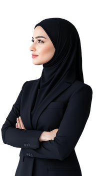 Confident woman in hijab with arms crossed, wearing a formal blazer, representing strength on transparent background png