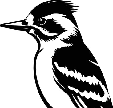 heartwarming Black silhouette of downy woodpecker head vector