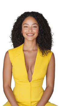 Elegant woman in yellow dress, showcasing confidence and style on transparent background png