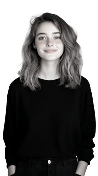 Young woman in black and white portrait, expressing calm and casual style on transparent background png