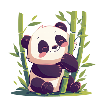 Cartoon illustration of a cute panda hugging bamboo png