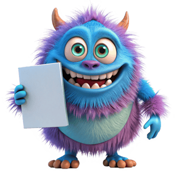 Cartoon Monster with Blank Board for Custom Text png