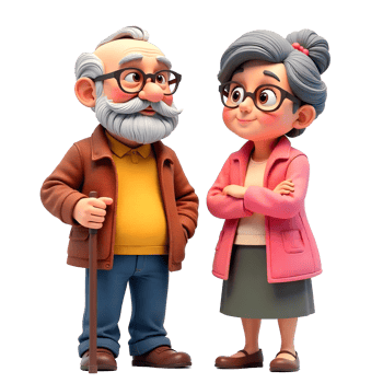 An elderly couple is standing next to each other png
