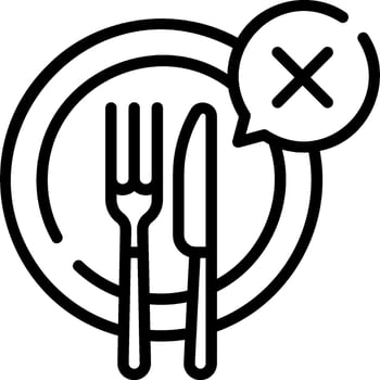 A black and white image of a fork and knife on a plate vector