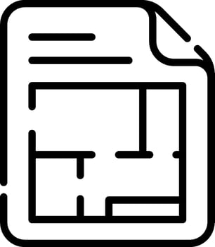 A black and white icon of a house plan vector