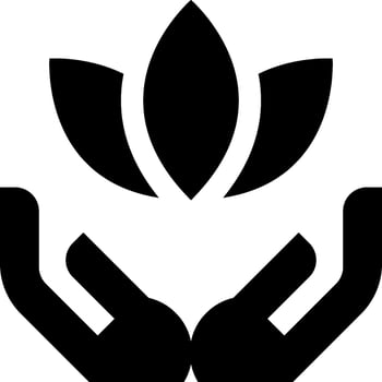 A black and white logo of a hand holding a flower vector