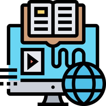 A computer with a book and a globe vector