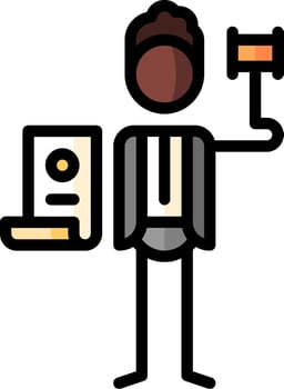 A man holding a hammer and a laptop vector