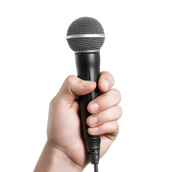 Hand holding a microphone, isolated on transparent background. png