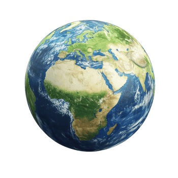 Earth globe, blue oceans and green continents, isolated on transparent background. png