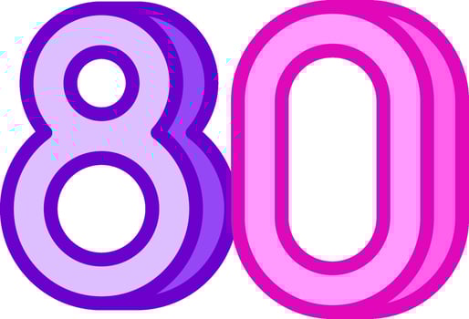 The 80th birthday logo is shown in purple and pink vector