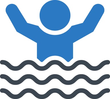 A blue icon of a person in the water vector