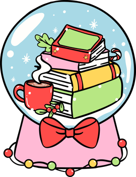 Christmas Reading books in Snow Globe hand drawn doodle png