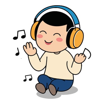 A cartoon boy wearing headphones and listening to music vector