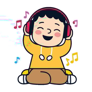 A cartoon boy with headphones and music notes vector