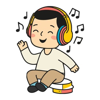 A cartoon boy with headphones and music notes vector