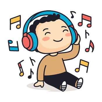 A cartoon boy listening to music with headphones vector
