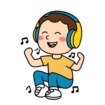 A cartoon boy wearing headphones and dancing vector