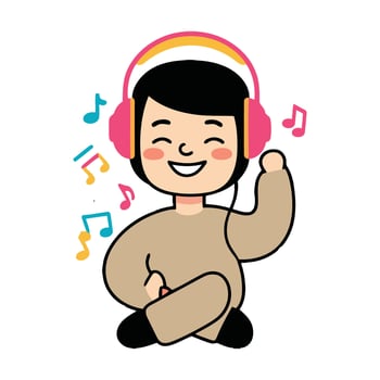A cartoon boy with headphones and music notes vector