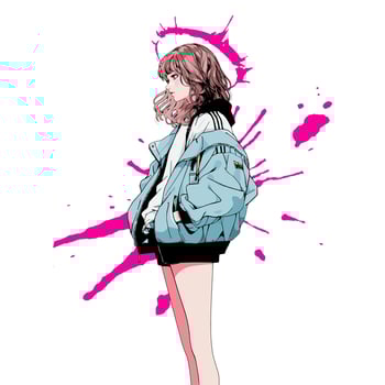 anime female character in blue jacket with abstract background vector