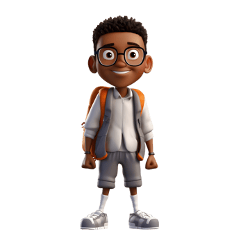 Fun 3D Cartoon Boy with School Bag for Kids Illustrations png