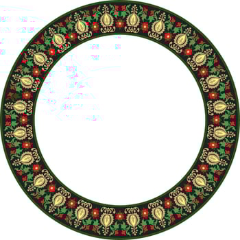 round colored ancient Russian ornament. Slavic border, frame. Circle, ring. Painting of the royal chambers. vector