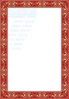 square gold with red ancient Russian ornament. Slavic rectangle, border, frame. Painting of the royal chambers. vector