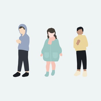 flat minimal children male and female n in winter clothing concept. For architecture rendering, graphic design, info graphic, media vector
