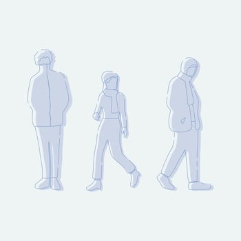 flat minimal people male and female in winter clothing concept. Outline with silhouette shadow. For architecture rendering, design, info graphic, media vector