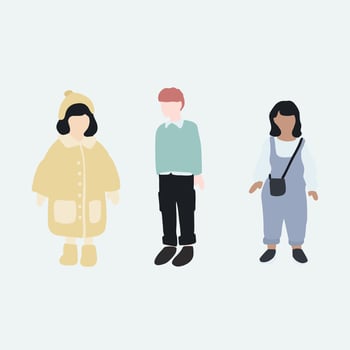 flat minimal children male and female n in winter clothing concept. For architecture rendering, graphic design, info graphic, media vector
